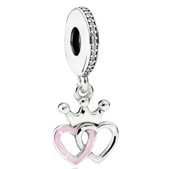 PANDORA Double Heart Crown Dangle Charm Sterling Silver with Cubic Zirconia - Picture 1 of 1